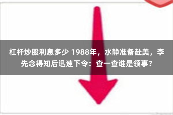 杠杆炒股利息多少 1988年，水静准备赴美，李先念得知后迅速下令：查一查谁是领事？