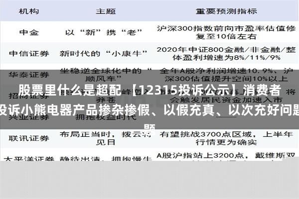 股票里什么是超配 【12315投诉公示】消费者投诉小熊电器产品掺杂掺假、以假充真、以次充好问题