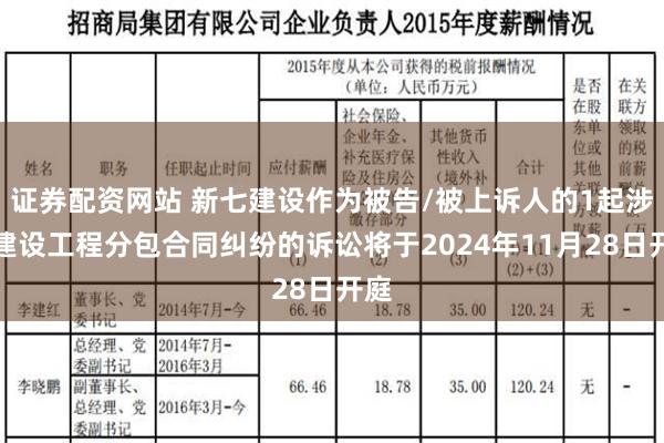 证券配资网站 新七建设作为被告/被上诉人的1起涉及建设工程分包合同纠纷的诉讼将于2024年11月28日开庭